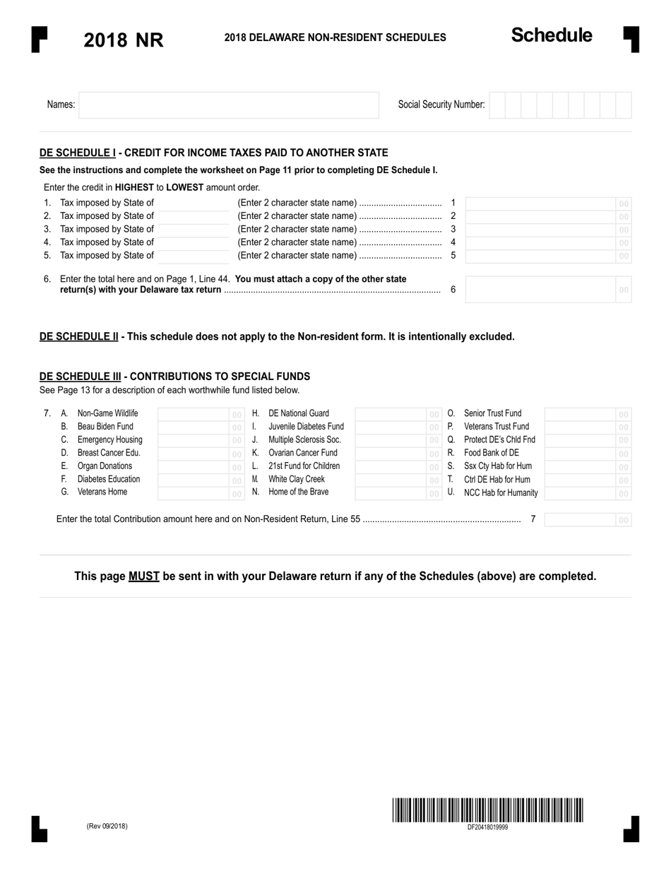 Form 200-02 Delaware Non-resident Schedules - Delaware, Page 1