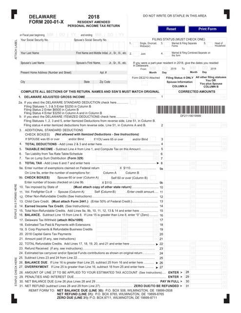 Form 200-01-X 2018 Printable Pdf
