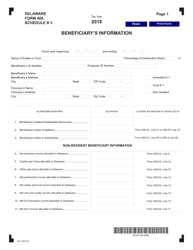 Document preview: Form 400 Schedule K-1 Beneficiary's Information - Delaware