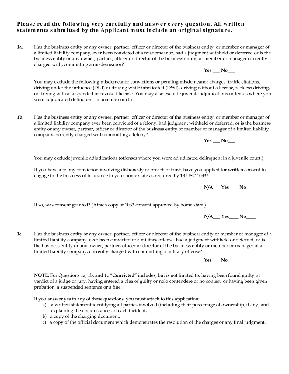 Form 2B Request for Business Entity Insurance License - Delaware, Page 3