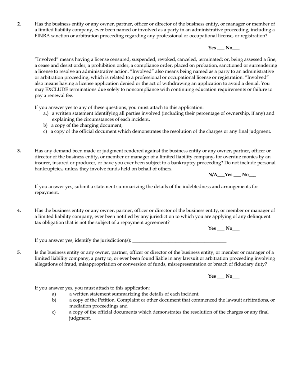 Form 2B Request for Business Entity Insurance License - Delaware, Page 4