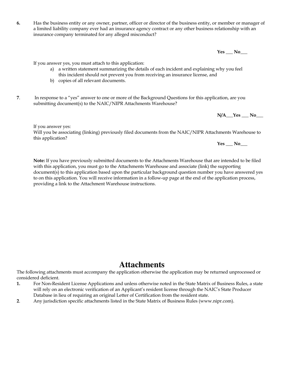 Form 2B Request for Business Entity Insurance License - Delaware, Page 5