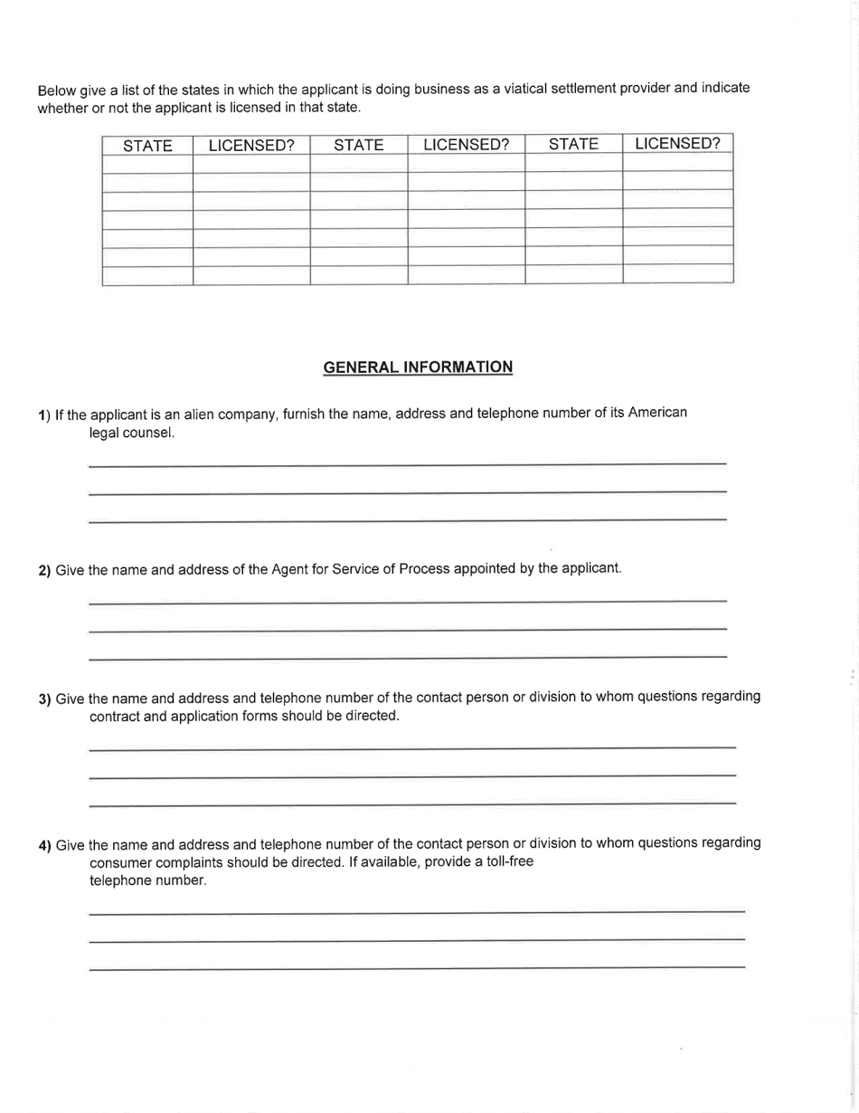 Form 3B Request for Viatical Settlement Provider License - Delaware, Page 4