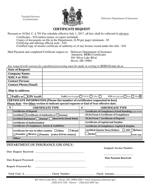 Certificate Request - Delaware