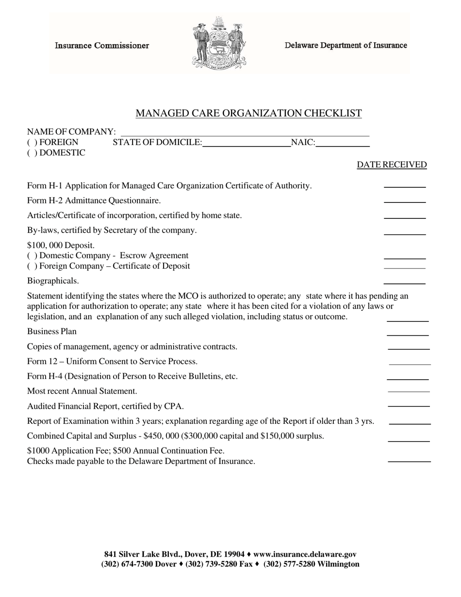 Delaware Managed Care Organization Checklist - Fill Out, Sign Online ...
