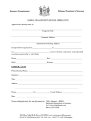 Document preview: Rating Organization License Application Form - Delaware
