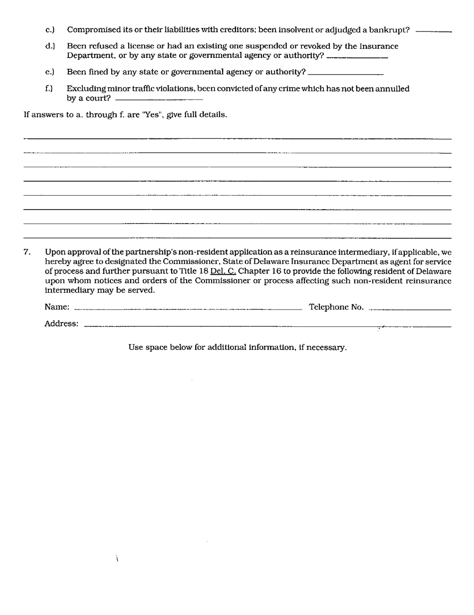 License Application Reinsurance Intermediary Partnership - Delaware, Page 3