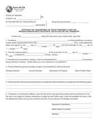 Document preview: Form IH-TA (State Form 48832) Affidavit of Transferee of Trust Property That No Indiana Inheritance or Estate Tax Is Due on the Transfer - Indiana