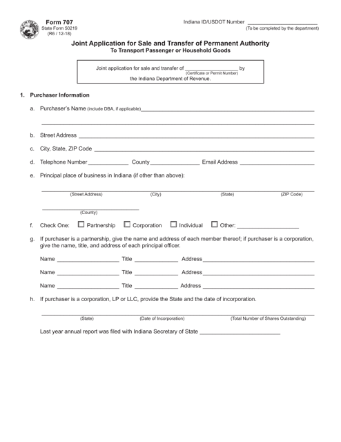 Form 707 (State Form 50219)  Printable Pdf