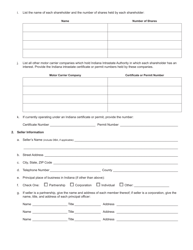 Form 707 (State Form 50219) Joint Application for Sale and Transfer of Permanent Authority to Transport Passenger or Household Goods - Indiana, Page 2