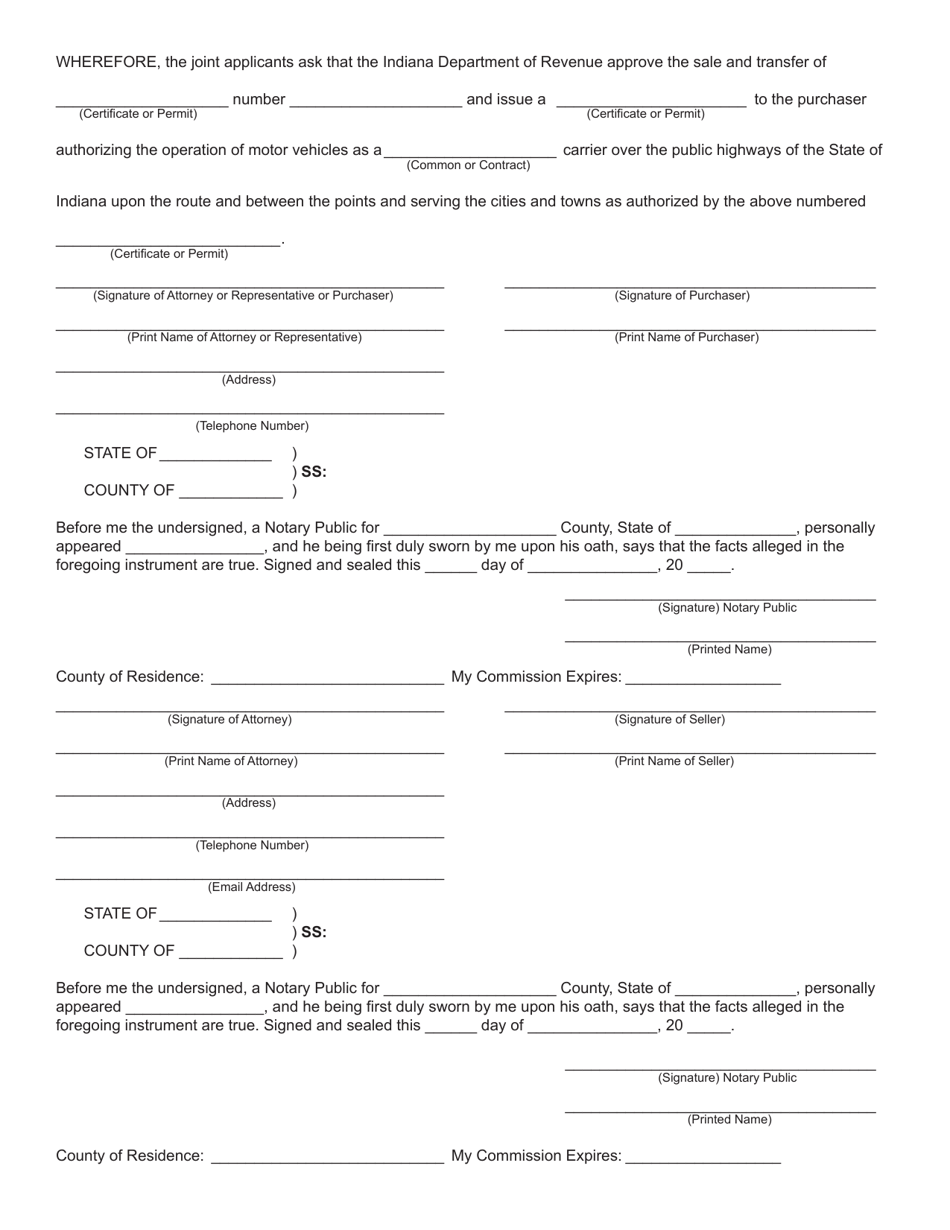 Form 707 (State Form 50219) Joint Application for Sale and Transfer of Permanent Authority to Transport Passenger or Household Goods - Indiana, Page 4