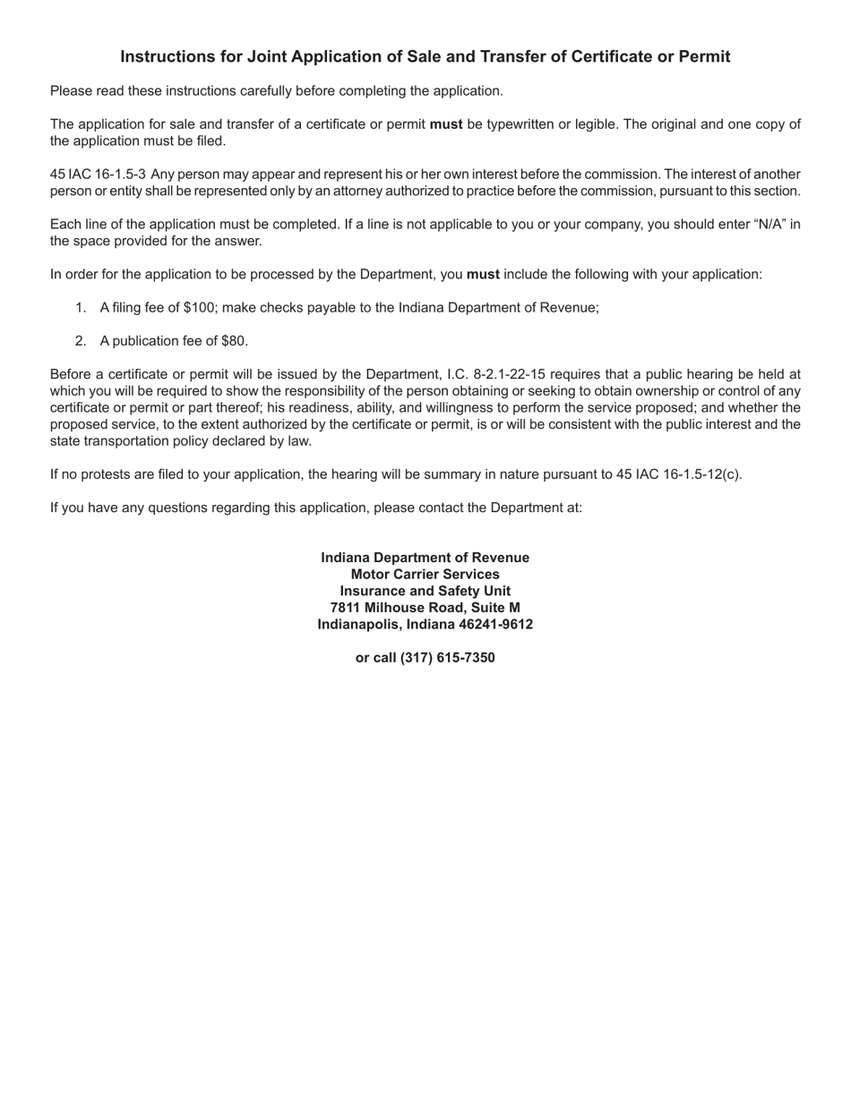 Form 707 (State Form 50219) Joint Application for Sale and Transfer of Permanent Authority to Transport Passenger or Household Goods - Indiana, Page 5