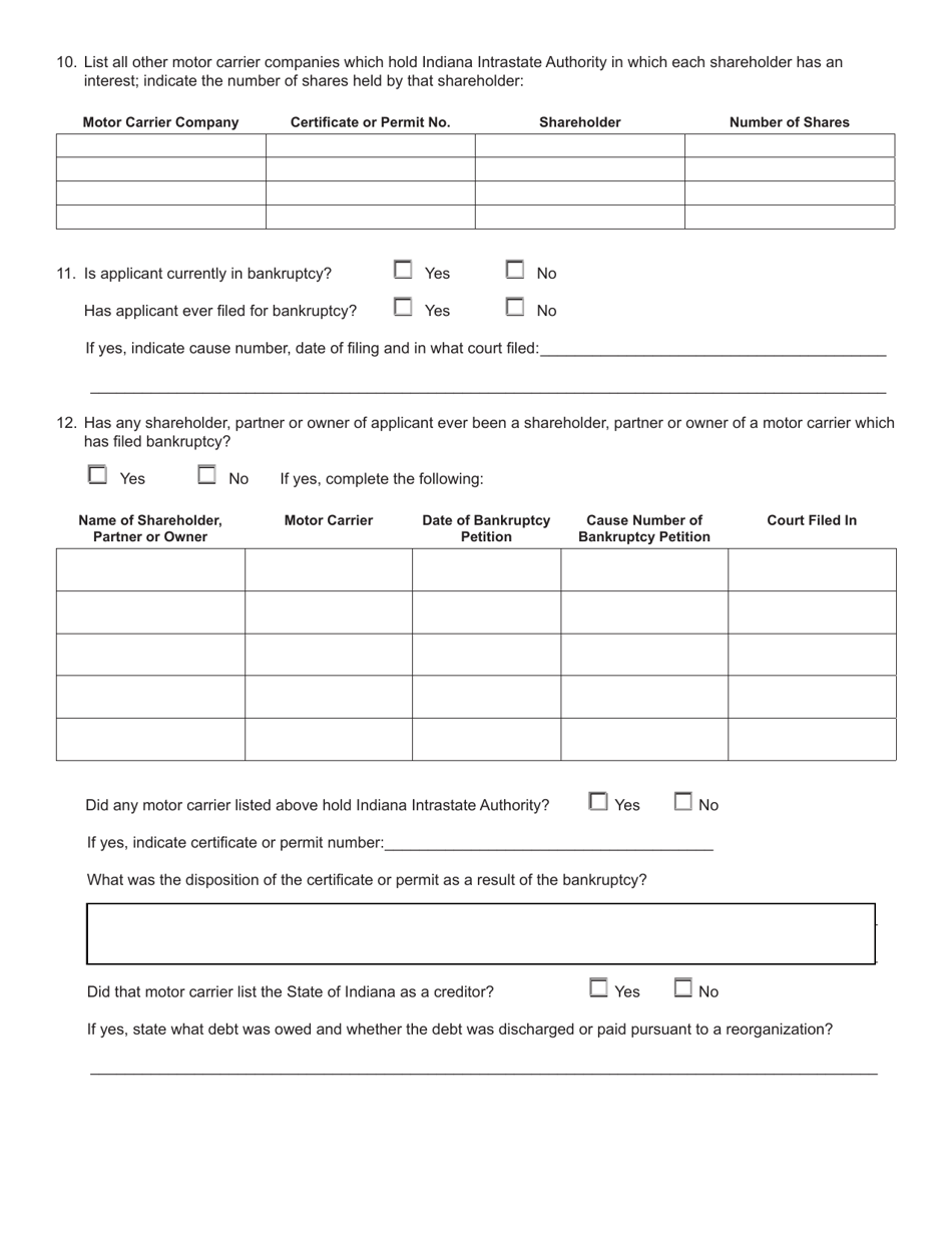 Form 703 (State Form 50216) Application for Emergency or Temporary Authority to Transport Passenger or Household Goods - Indiana, Page 2