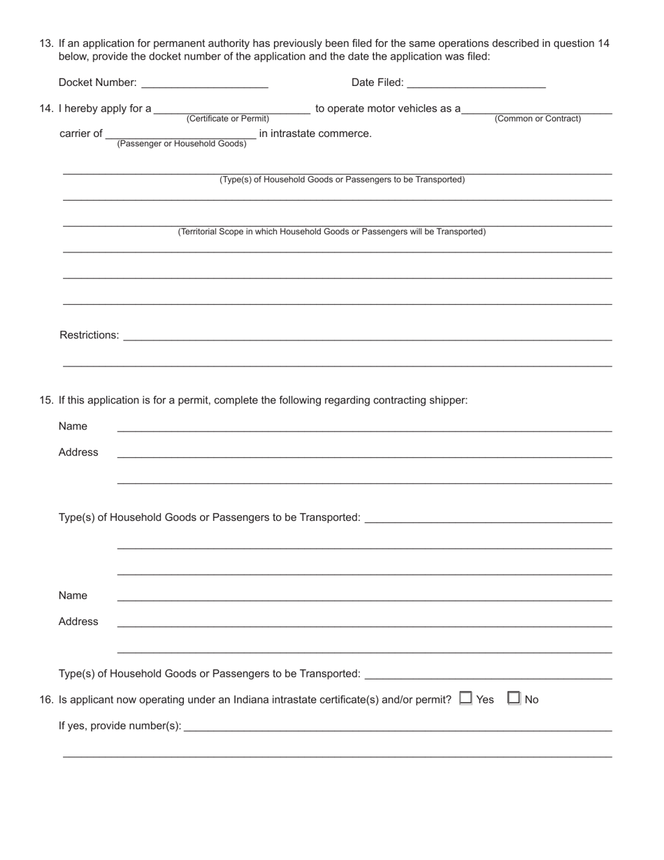 Form 703 (State Form 50216) Application for Emergency or Temporary Authority to Transport Passenger or Household Goods - Indiana, Page 3