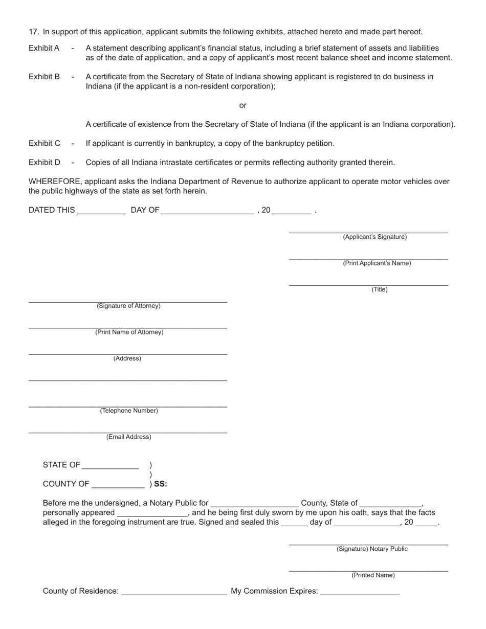 Form 703 (State Form 50216) Application for Emergency or Temporary Authority to Transport Passenger or Household Goods - Indiana, Page 4