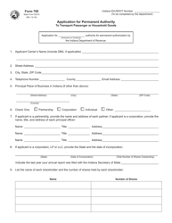 Form 700 (State Form 50215) Application for Permanent Authority to Transport Passenger or Household Goods - Indiana