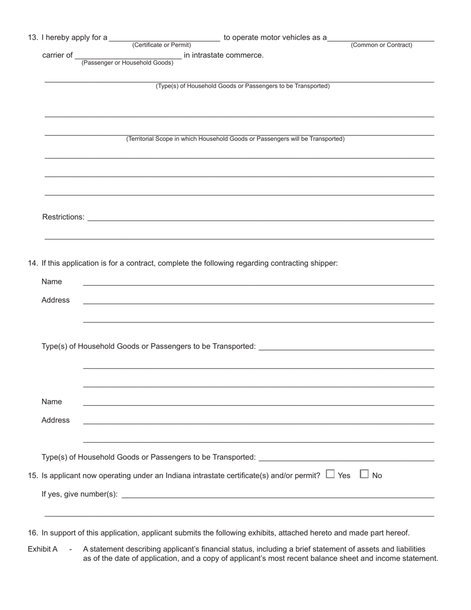 Form 700 (State Form 50215) Application for Permanent Authority to Transport Passenger or Household Goods - Indiana, Page 3