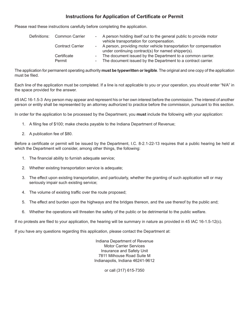 Form 700 (State Form 50215) Application for Permanent Authority to Transport Passenger or Household Goods - Indiana, Page 5