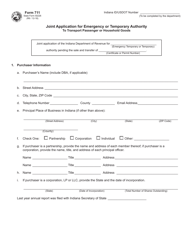 Document preview: Form 711 (State Form 50226) Joint Application for Emergency or Temporary Authority to Transport Passenger or Household Goods - Indiana