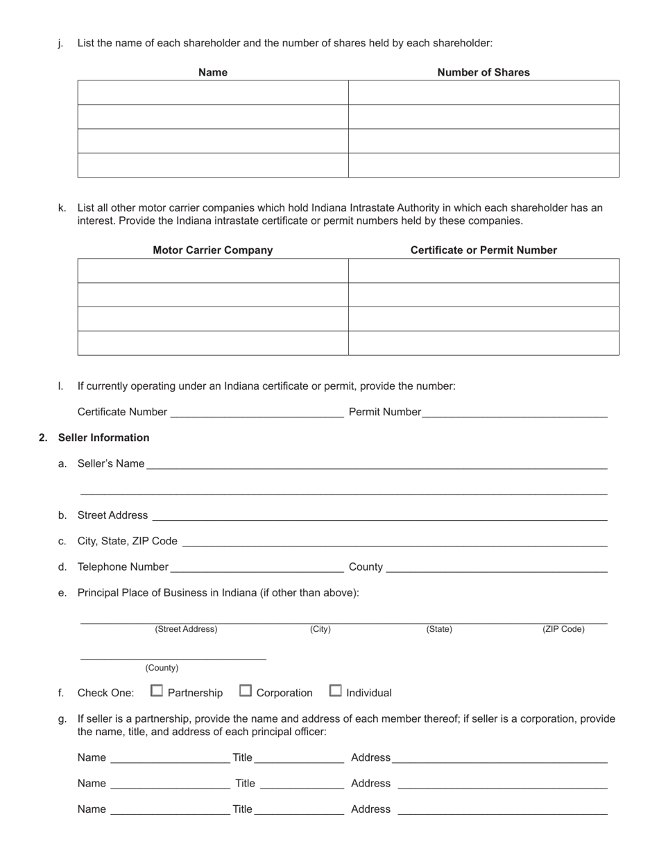 Form 711 (State Form 50226) Joint Application for Emergency or Temporary Authority to Transport Passenger or Household Goods - Indiana, Page 2