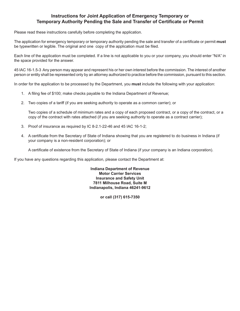 Form 711 (State Form 50226) Joint Application for Emergency or Temporary Authority to Transport Passenger or Household Goods - Indiana, Page 5