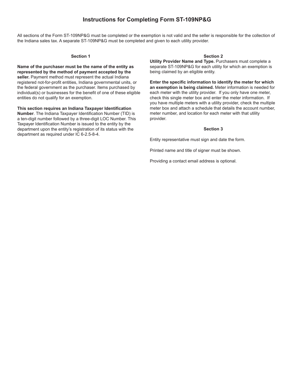 Form ST-109NPG (State Form 56648) Indiana Utility Exemption Certificate - Indiana, Page 2