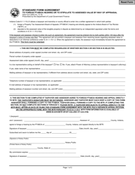 Document preview: State Form 55853 Standard Form Agreement to Forego Ptaboa Hearing or to Stipulate to Assessed Value by Way of Appraisal - Indiana
