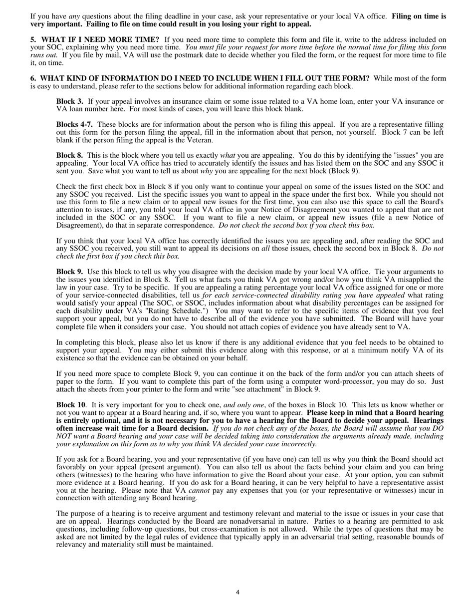 VA Form 9 Appeal to Board of Veterans Appeals, Page 4