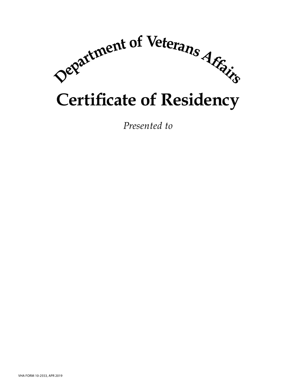 VA Form 10-2553 Certificate of Residency, Page 1
