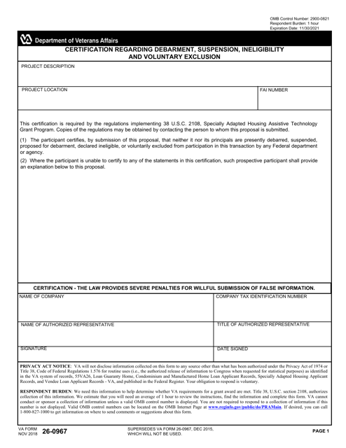 VA Form 26-0967  Printable Pdf