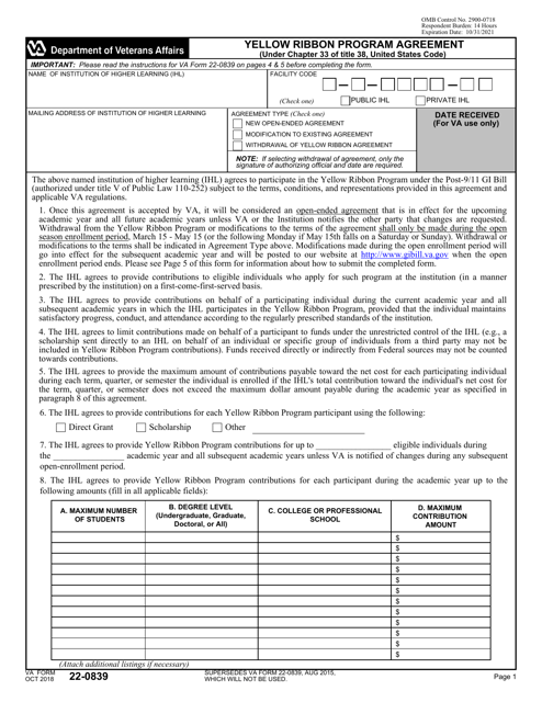 VA Form 22-0839  Printable Pdf