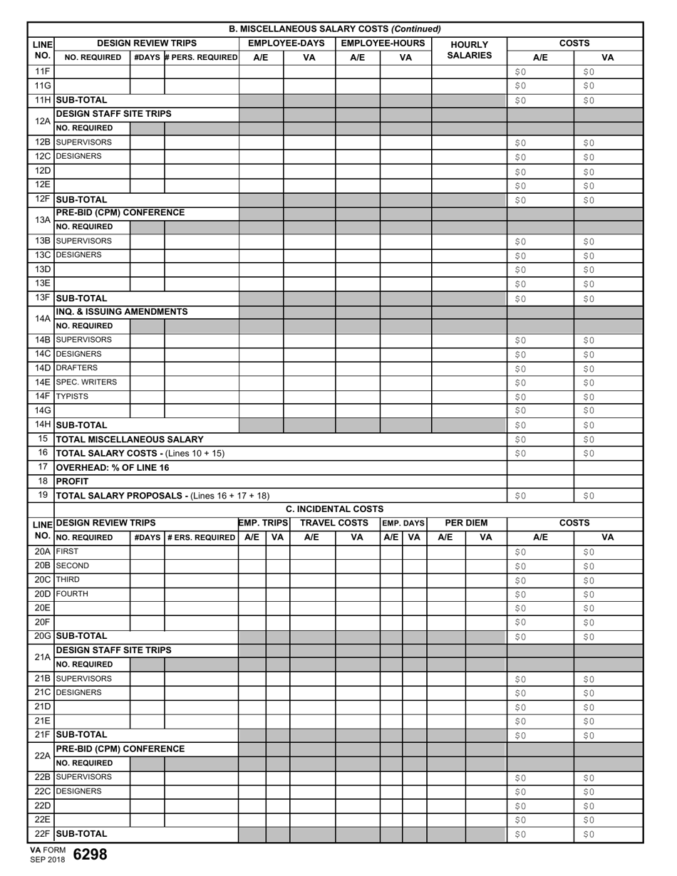 VA Form 6298 Architect - Engineer Fee Proposal, Page 3