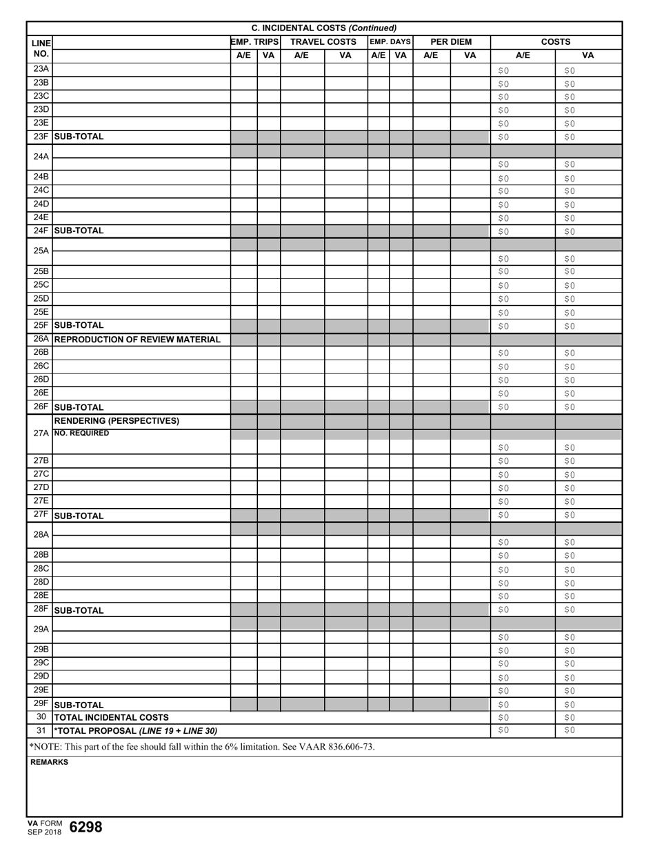VA Form 6298 Architect - Engineer Fee Proposal, Page 4