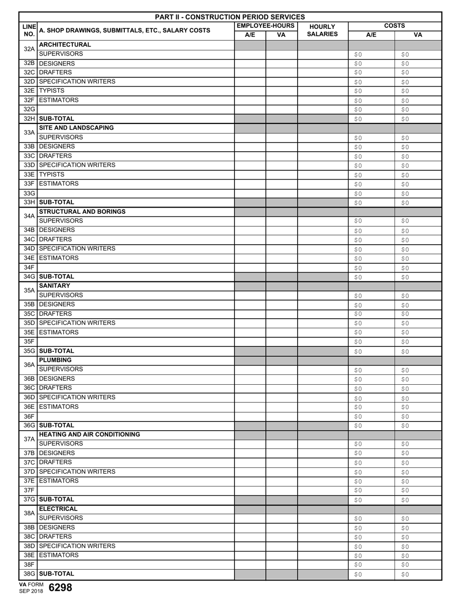 VA Form 6298 Architect - Engineer Fee Proposal, Page 5