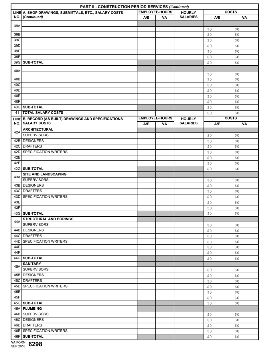 VA Form 6298 Architect - Engineer Fee Proposal, Page 6