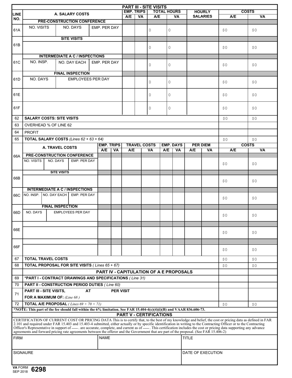 VA Form 6298 Architect - Engineer Fee Proposal, Page 8