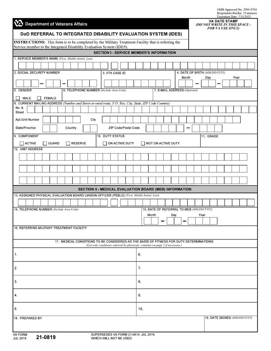 VA Form 21-0819 DoD Referral to Integrated Disability Evaluation System (Ides), Page 1