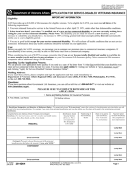 Document preview: VA Form 29-4364 Application for Service-Disabled Veterans Insurance