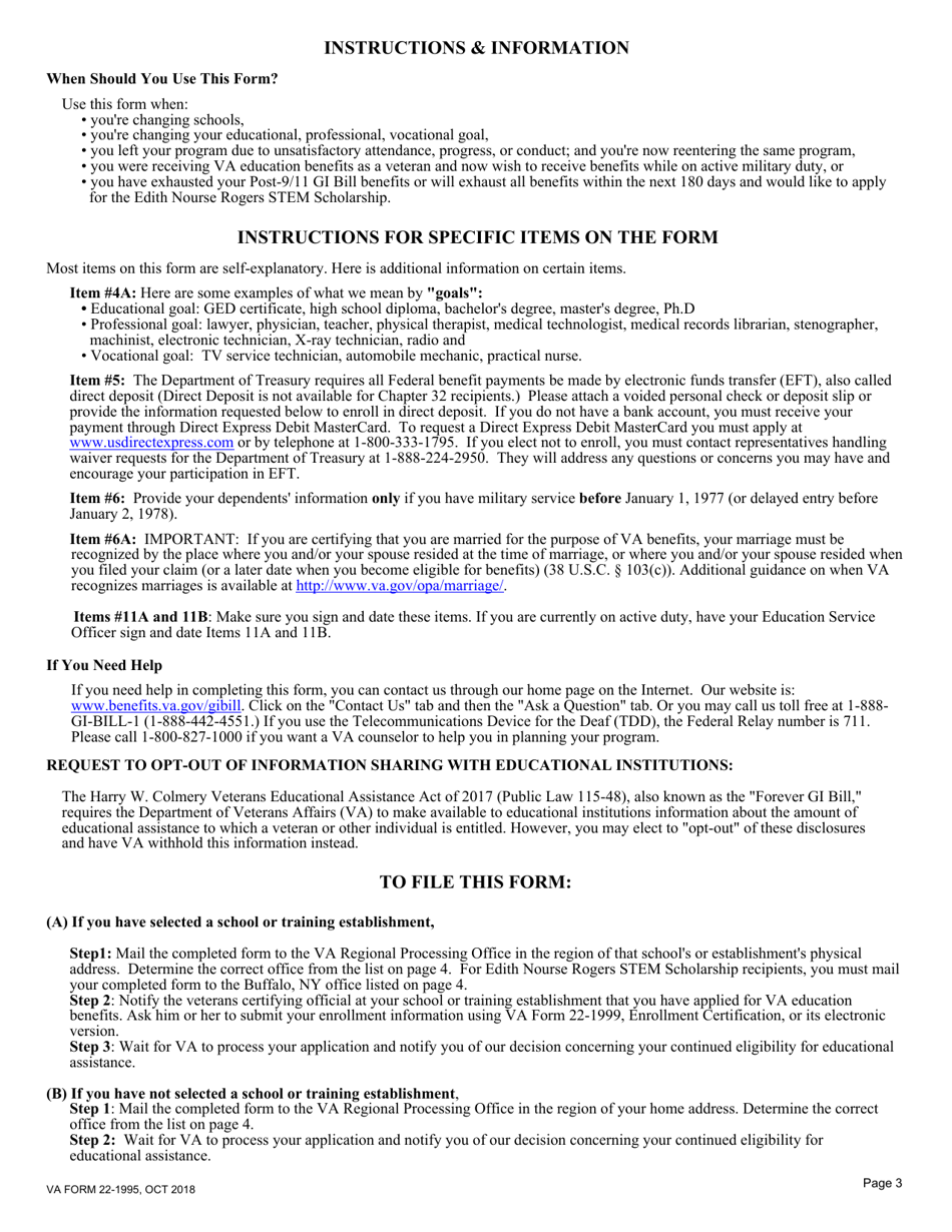 VA Form 22-1995 Request for Change of Program or Place of Training, Page 3