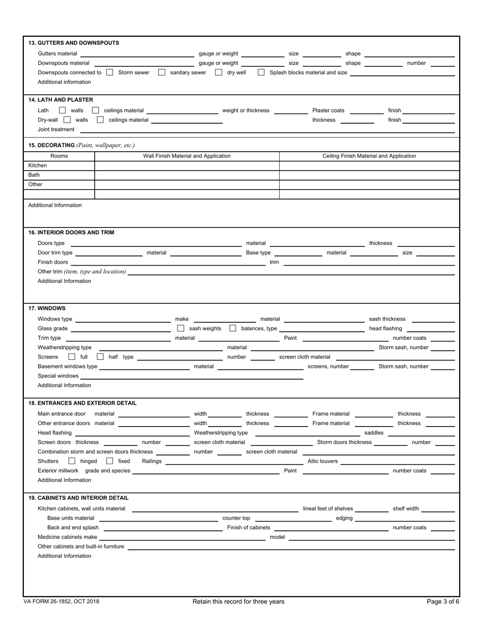 VA Form 26-1852 Description of Materials, Page 3