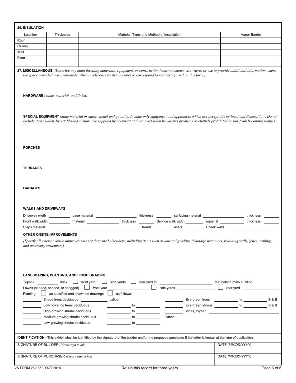 VA Form 26-1852 Description of Materials, Page 6