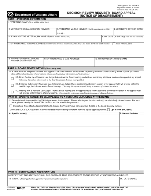 VA Form 10182  Printable Pdf