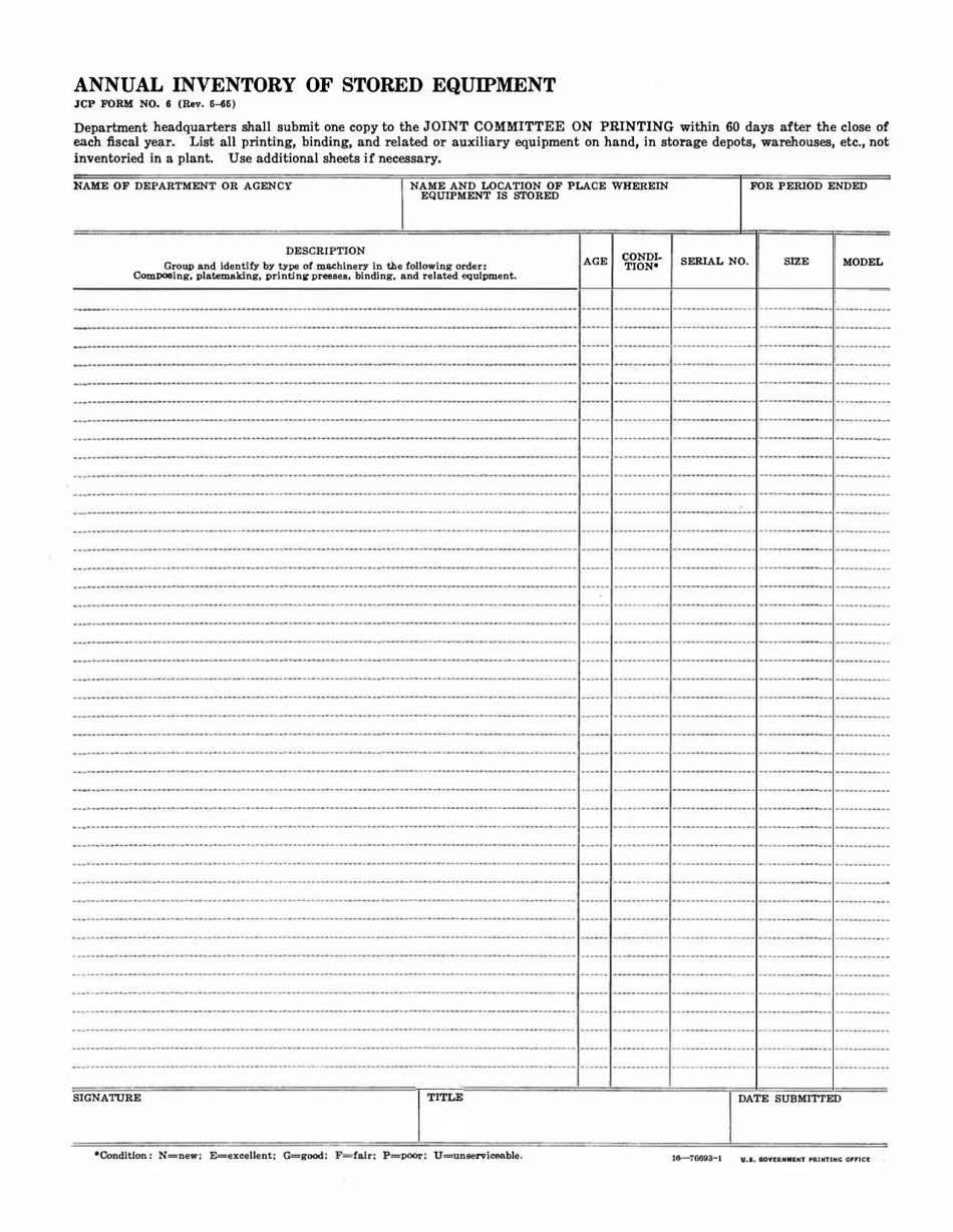 JCP Form 6 Annual Inventory of Stored Equipment, Page 1