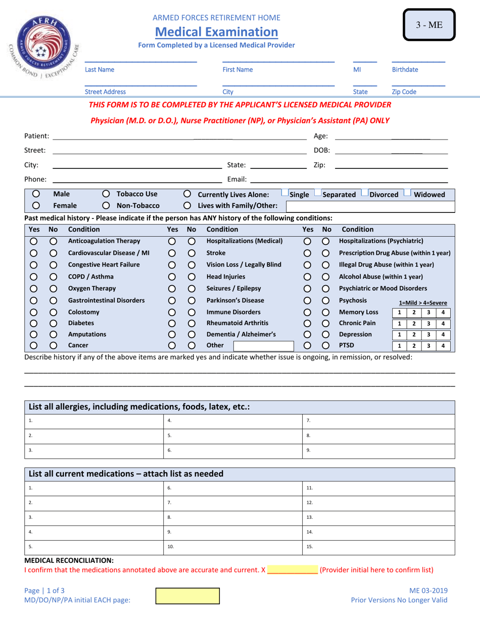 Form 3 - ME Medical Examination, Page 3