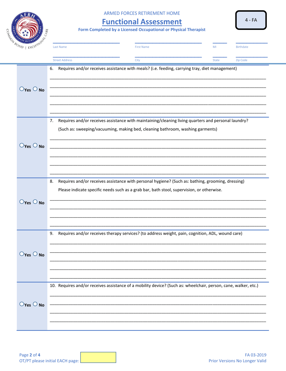 Form 4-FA Functional Assessment, Page 4