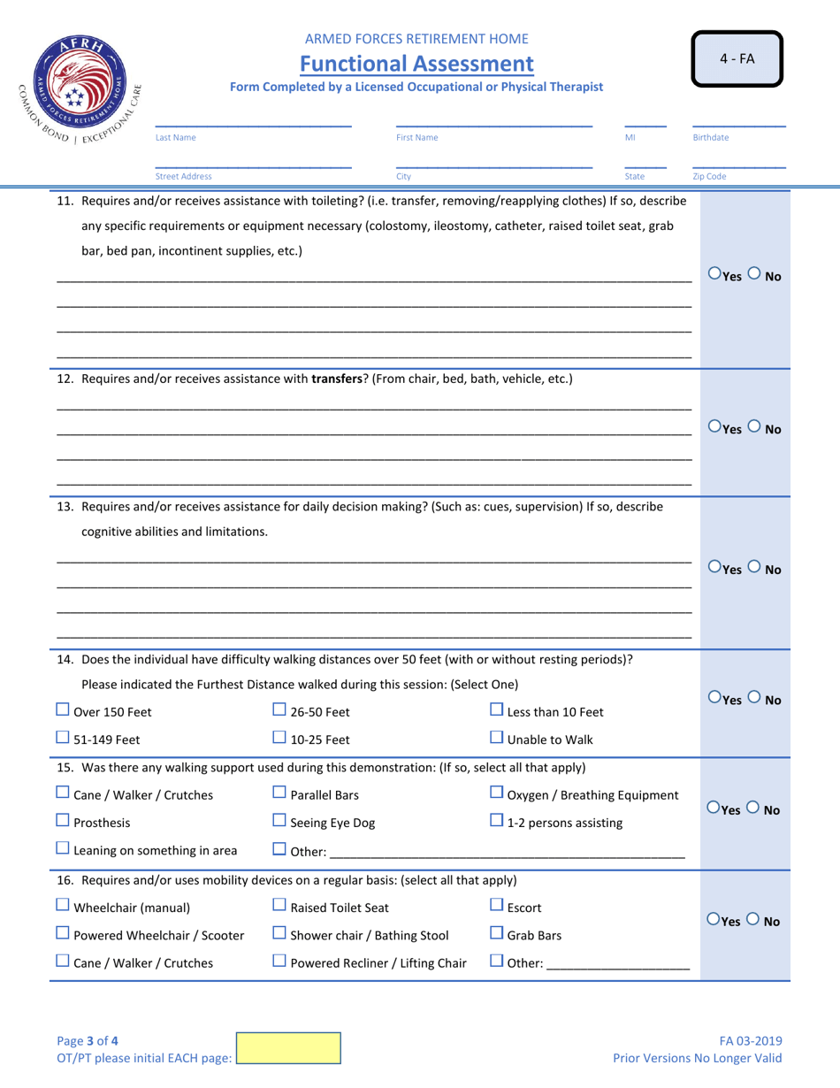 Form 4-FA Functional Assessment, Page 5