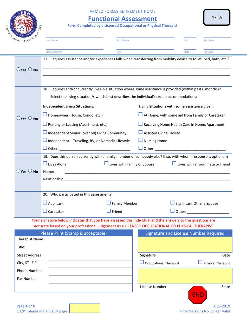 Form 4-FA Functional Assessment, Page 6