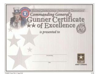 USAREC Form 350-1.3 &quot;Commanding General's Gunner Certificate of Excellence&quot;