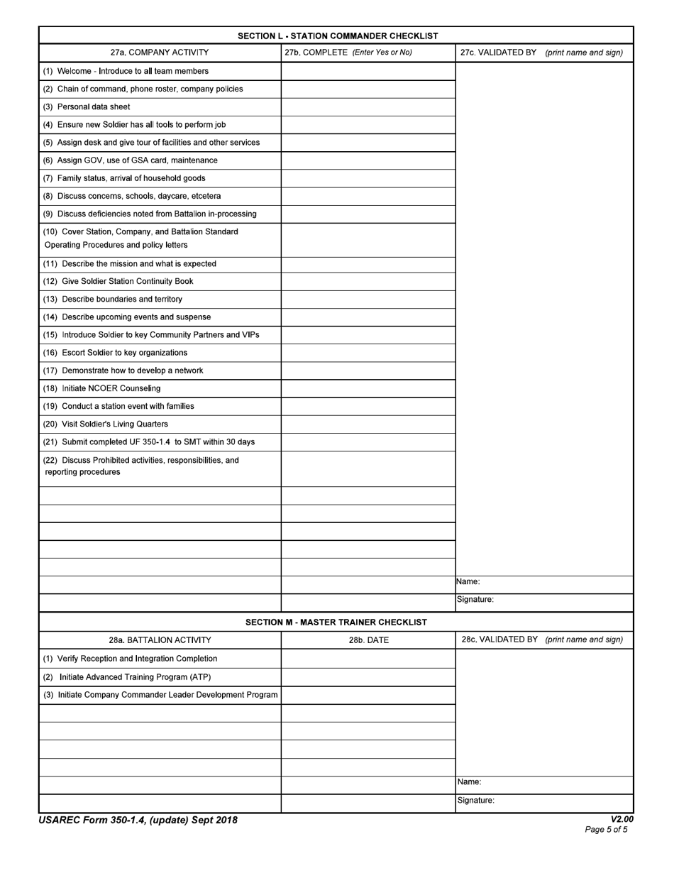USAREC Form 350-1.4 Reception and Integration Checklist, Page 5