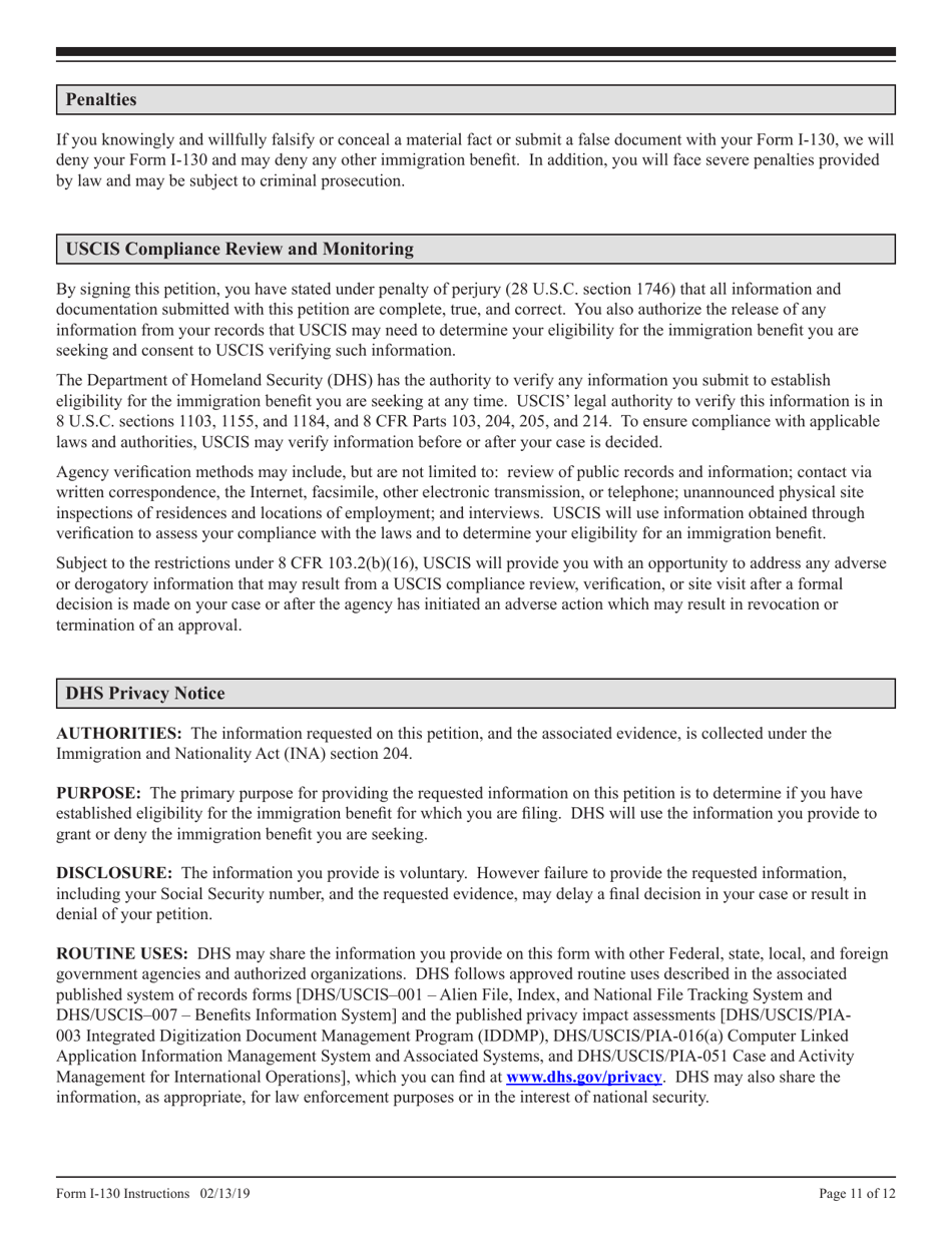 Download Instructions For Uscis Form I 130 Petition For Alien Relative